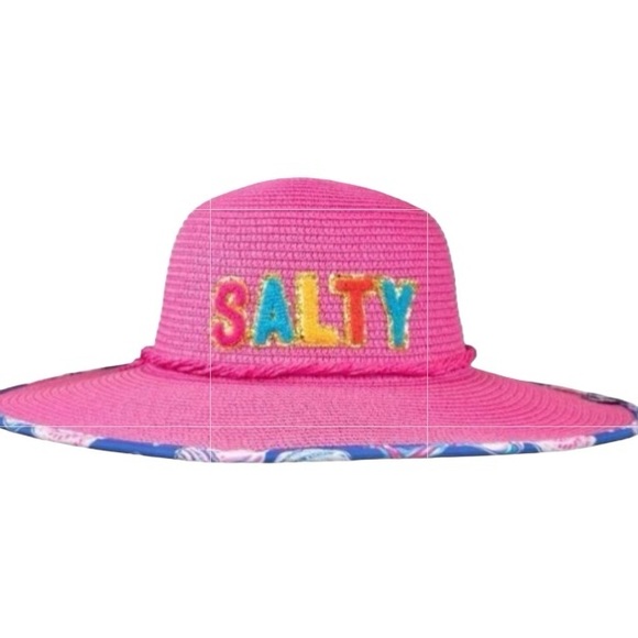 Simply Southern NWT O/S Preppy Bucket Straw Hat "Salty" Pink Beach - Picture 2 of 6